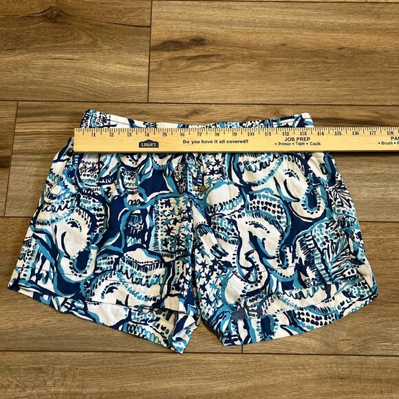 Lilly Pulitzer Katia Shorts SZ XS Keep on Trunkin Blue White Elephant Rayon - Picture 5 of 11